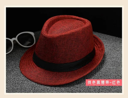 Fashionable Elegant Vintage Unisex Classic Summer Hat with Brim for Men and Women in Black, White, Red, Panama Top Jazz Beach Fe