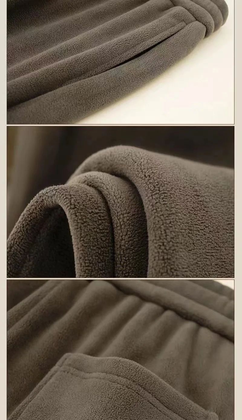 Double-Sided Zippered Fleece Pants For Men Thickened Winter Warm Sweatpants Casual Loose Fit Outerwear Trousers