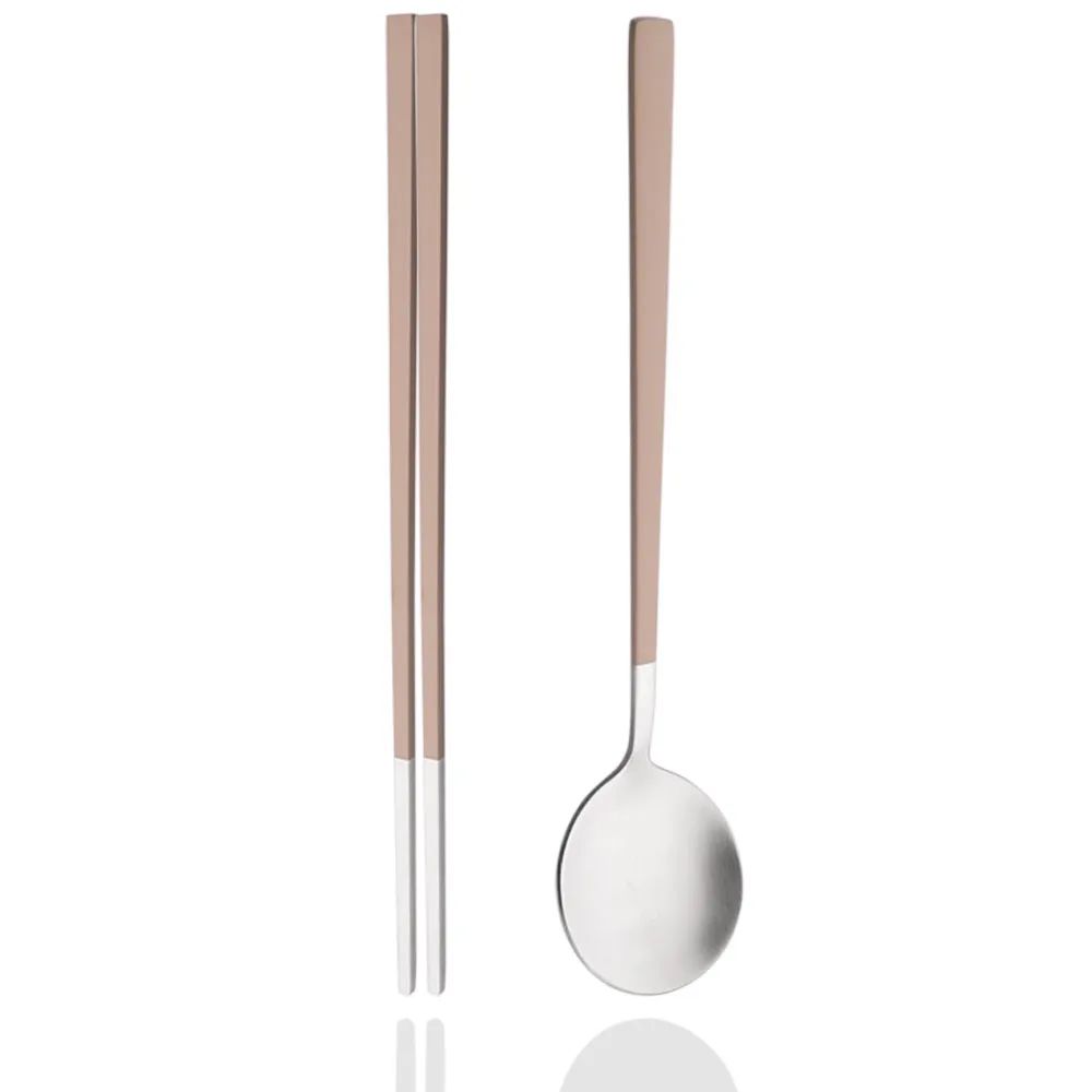 2Pcs Sushi Chopsticks Spoon Flatware Set Korean Colorful Silver Matte Tableware Stainless Steel Cutlery Set Spoon Dinnerware Set