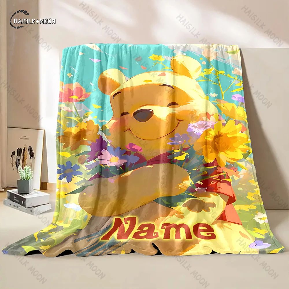 1PC Custom Name Winnie The Pooh Printed Blanket, All-Season Multi-Use for Nap, Camping, Travel, Car ,sofa Machine Washable