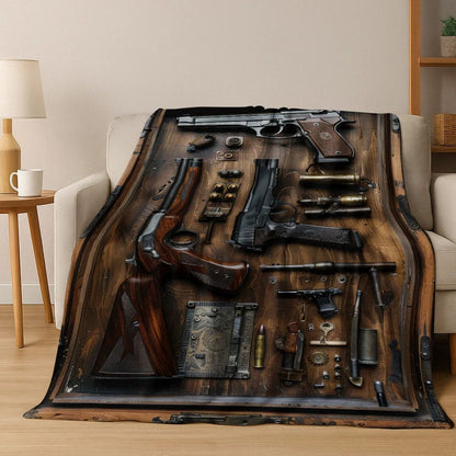 ?Tactical Rifle Print Flannel Blanket - Reversible Military-Inspired Design for Outdoor Enthusiasts Durable Warmth & Bold Style?