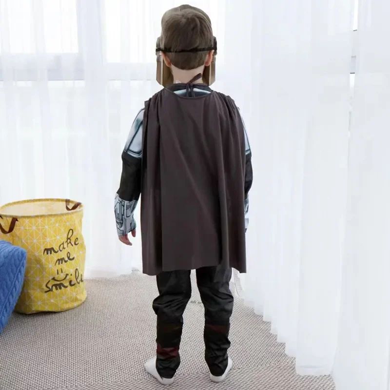 Boys Classic Movie Mask Costume Printed Cartoon Warrior Armor Bodysuit Kids Fantasy Cosplay Costume Halloween