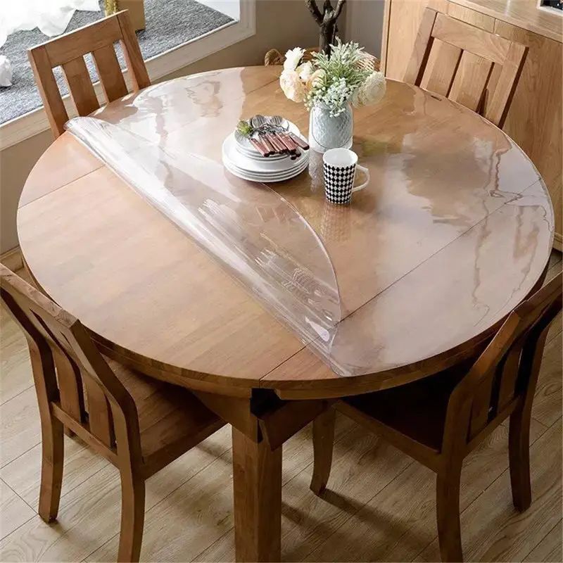 Round PVC Table Cloth Transparent Soft Glass Film Protection Pad Tablecloth Waterproof Oilprpoof Dining Kitchen Desk Protector