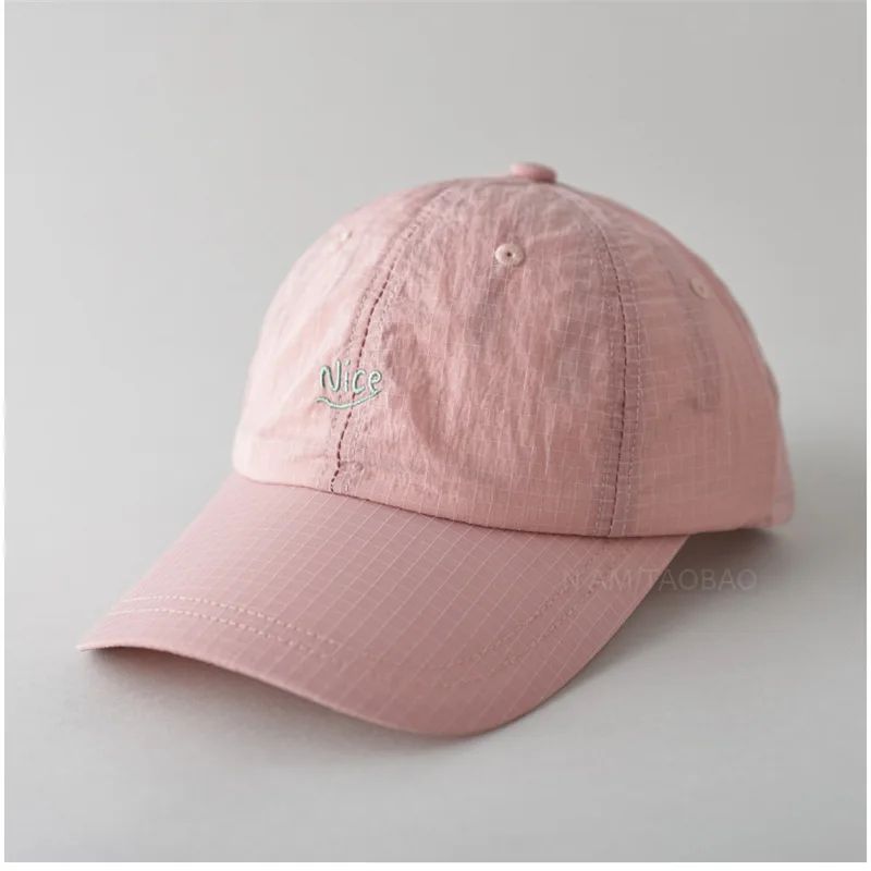 SS25 Korean Baseball Cap with Letter Embroidery & Gingham, Quick-Dry Minimalist Casual Unisex Hat for Daily Use