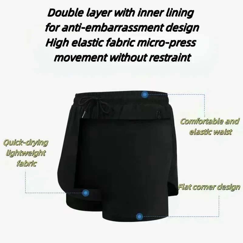 Dragon Ball Goku Anime Gym Shorts Men Double-layer 2-in-1 Sports Pants New Summer Japanese Cartoon Print Beach Pants Streetwear