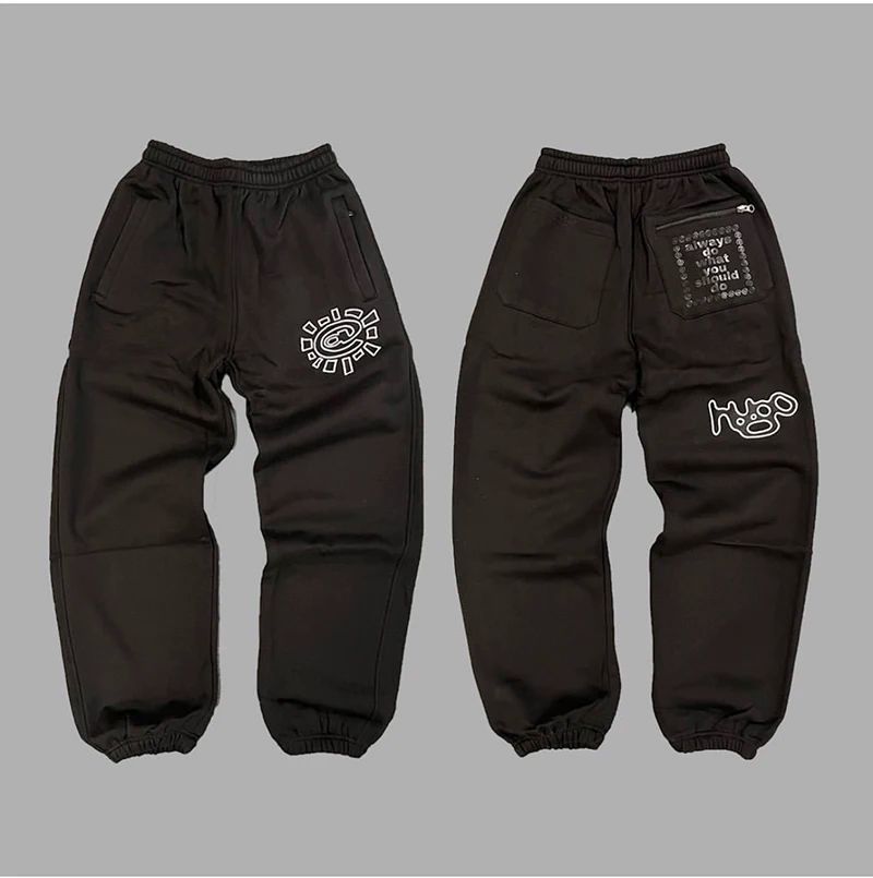 American High Street Black Sweatpants ADWYSD Pants Sunroll Fleece Zipper Pocket Men Women Cleanfit Trousers