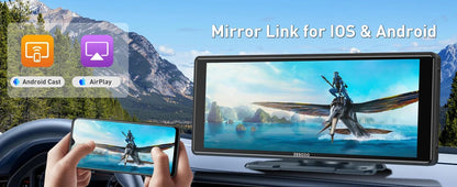 ESSGOO 10.26 Inch Portable Universal Car Stereo Apple CarPlay & Android Auto 4K IPS Touch Screen GPS Navi BT MP5 Player + Camera