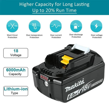 Bateria Makita 100% Original, bateria recarregável 18V 6.0Ah, substituindo Makita BL1830B L1840B L1850B L1860B, bateria para ferramenta elétrica