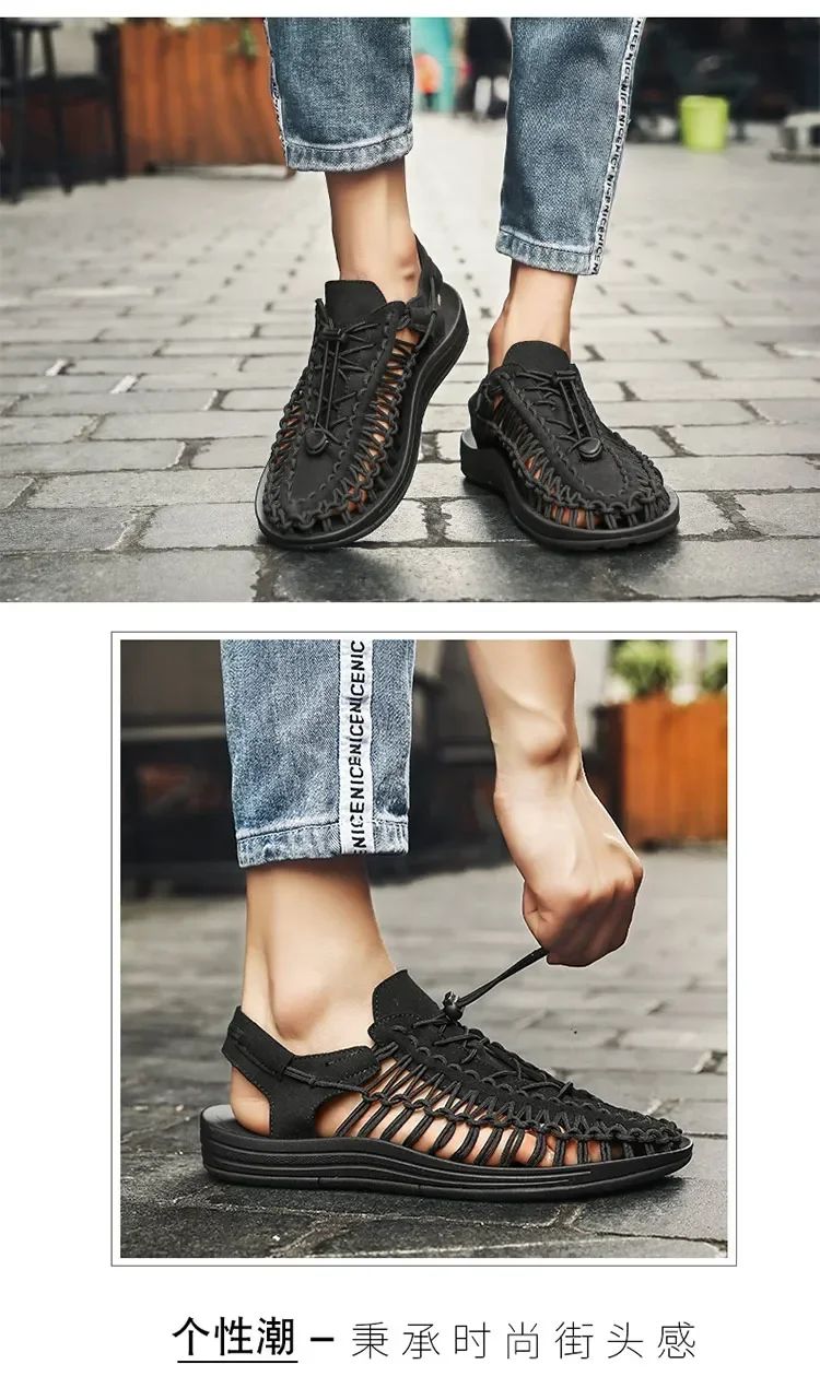 Summer Men Sandals Women Slippers Weaving Design Beach Sandals Breathable Casual Flat Sandals Outdoor Couples Sandals Size 48