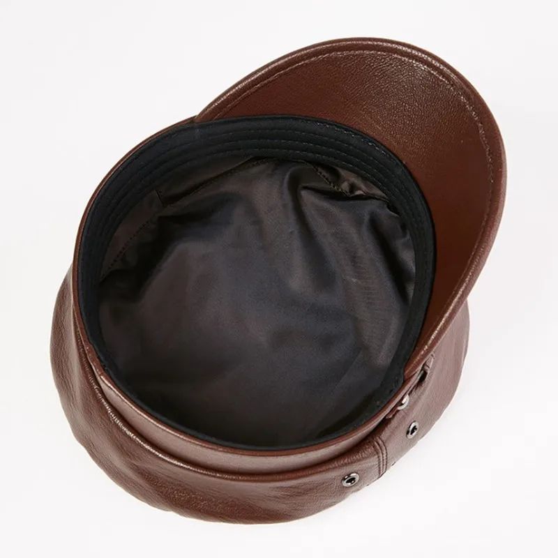 Autumn Men's Flat Cap Genuine Leather Hats Women's Army Military Hat Elegant Fashion Sheepskin Leather Caps Couple Hat