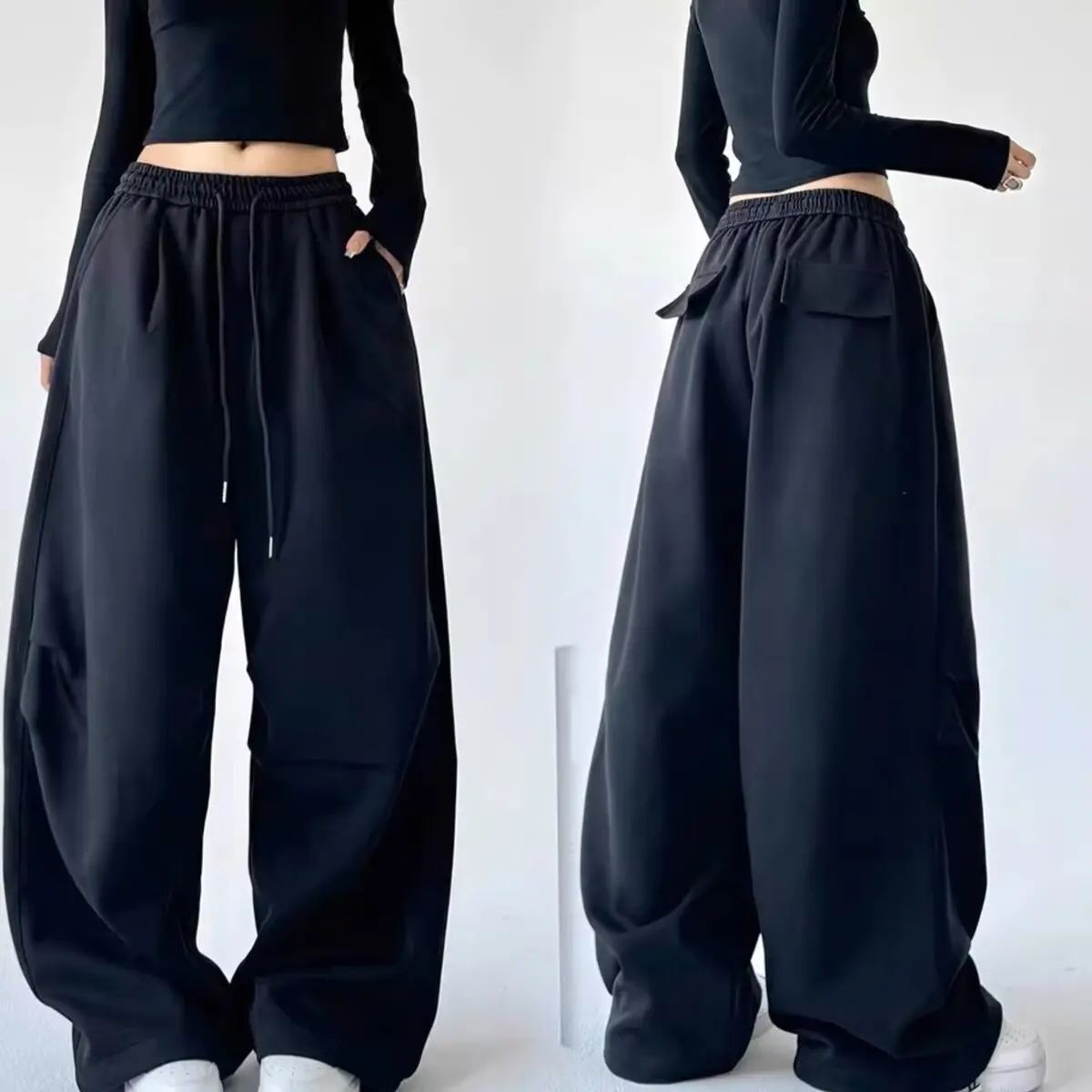 Calça Esportiva Cinza de Cintura Alta Solta Masculina Feminina Casual Perna Larga Calças Estilo Primavera Outono Confortável Moletom Roupa de Trabalho