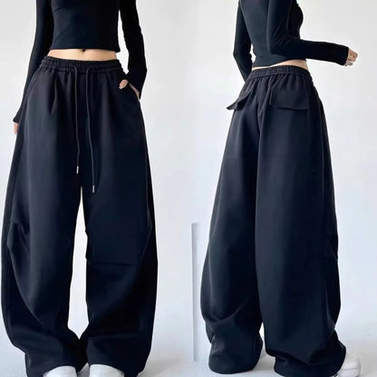 Calça Esportiva Cinza de Cintura Alta Solta Masculina Feminina Casual Perna Larga Calças Estilo Primavera Outono Confortável Moletom Roupa de Trabalho