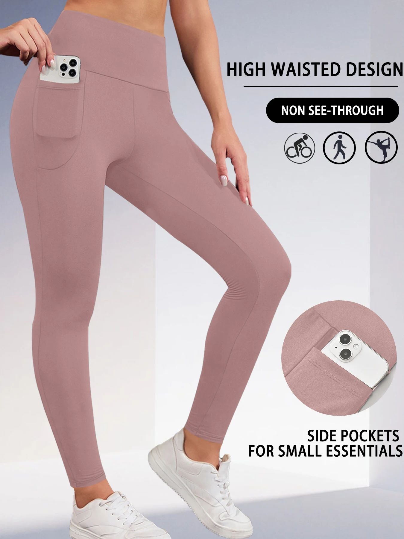Super Soft Sports Leggings With Pockets For Women High Waisted Workout Yoga Running Push Up Gym Fitness Tight Pants Women's