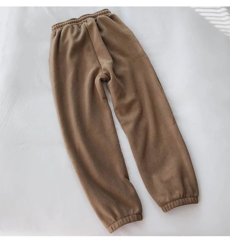 Thick Warm Fleece Lined Wide Leg Casual Sweatpants Women's Autumn Winter plus Size Cuffed Slimming Loose Fit Sport Pants