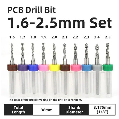 Broca PCB 10pcs Conjunto de Brocas Micro Diâmetro de Aço Tungstênio 1/8" Cabo Fixo Mini Broca CNC 0.1-3.175mm