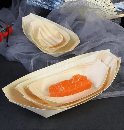 50 100pcs Sushi shushi Wood Boat Natural bamboo Disposable Kayak Salad Dessert Pine cake Boat Snack Bowl mat sushi plate tray