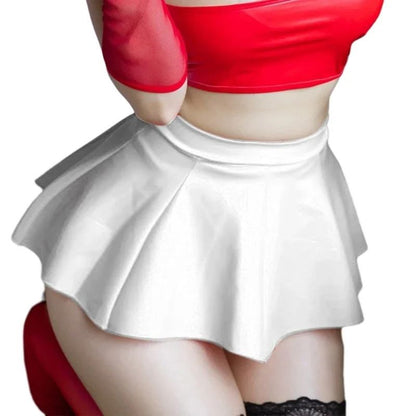 Women PU Leather Pleated Mini Skirt Lingerie Hot Outfit Clubwear 449B