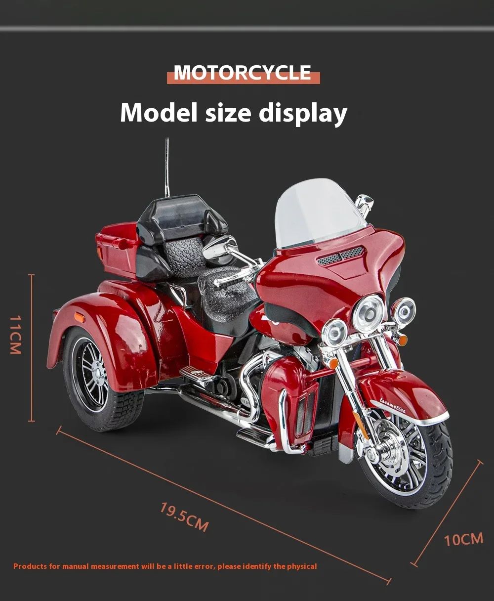 1:9 Harley D-vTRI GLIDE ULTRA Triciclo de Luxo em Liga Fundido Coleção Moto Brinquedo Luz e Som Decoração Presente