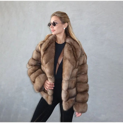 Women Patchwork Faux Fur Coat Elegant Contrast Full Sleeve Lapel Loose Long Staple Plush Jacket Winter High Street Outerwears