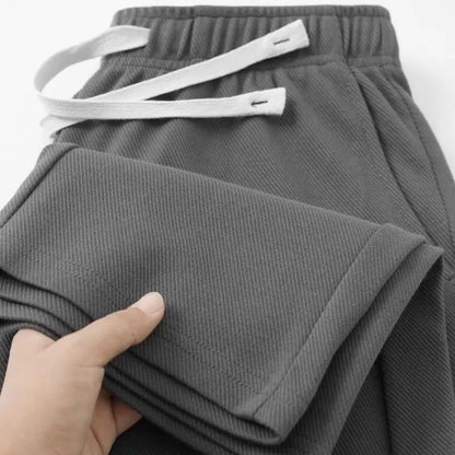 Men's Casual Pants Solid Elastic Waist Pocket Drawstring Loose Straight Sports Versatile Trouser Male Sweatpant Solid Breathable