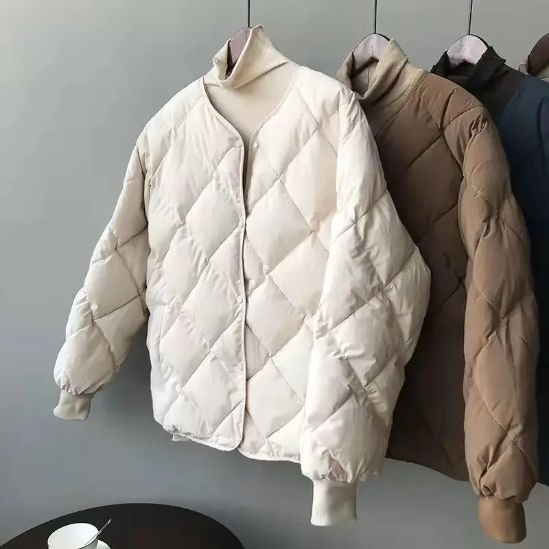 Winter Cotton-Padded Jacket for Women  Autumn New Korean Versatile Lightweight Rhombus Plaid Cotton-Padded Jacket