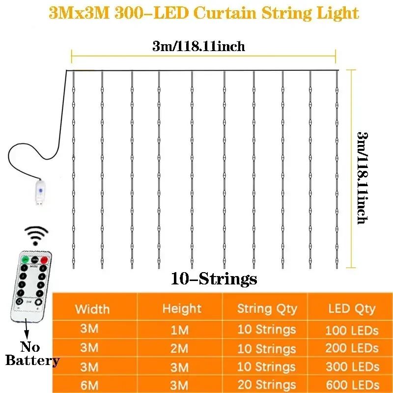 USB Curtain Lights - 8 Lighting Modes LED Fairy String Light for Christmas Halloween New Year Wedding Party Home Garden Decor