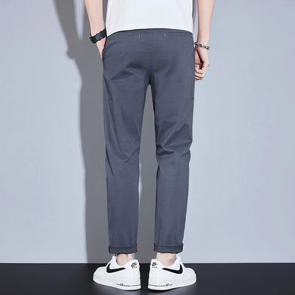 Casual Men Orange Loose Straight Business Pants Green Khaki Elastic Waist Trousers Soft Cotton Lyocell Fabric Korean Cargo Pants