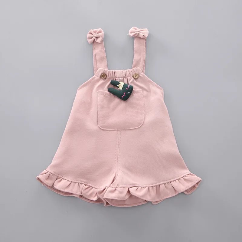 2pcs Cute Toddler Baby Girl T-shirt+Suspender Shorts Outing Clothes New Fashion Bay Sets Suits (No Shoes No Bag)