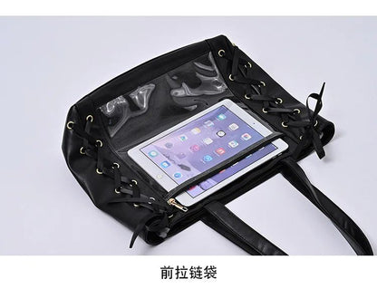 Japanese Kawaii Girls Itabag Large Capacity PU Leather Shoulder Bag Bow Ribbon Lolita JK Handbags Ita Bag Y2K Handbags Purse