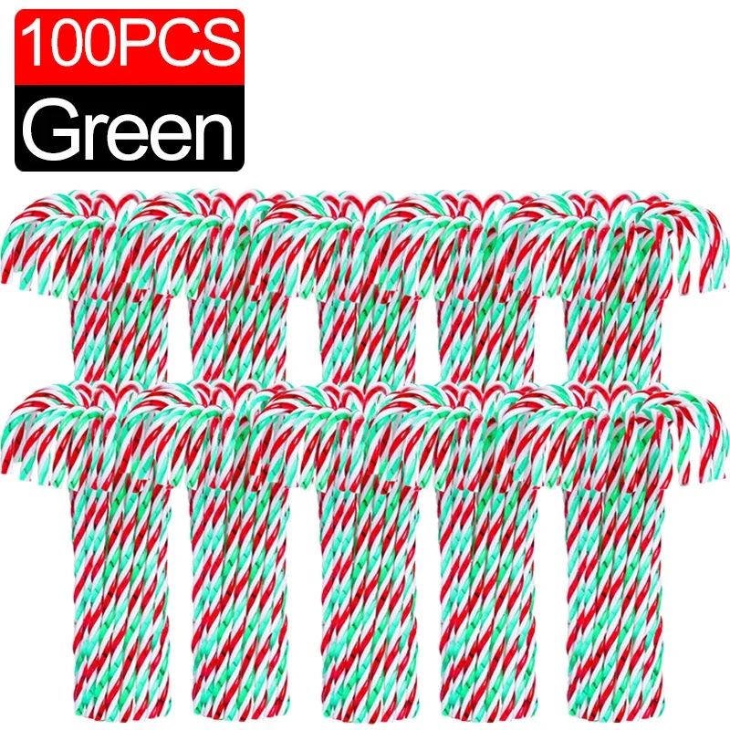Acrylic Candy Cane Pendant Xmas Tree Twisted Crutch Hanging Ornament Happy New Year Christmas Party Home Decoration Red Green
