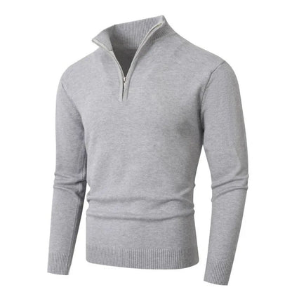 Autumn Mens Zip Pullover Sweater Lightweight Mock Neck Woolen Polo Sweaters Knit Casual Solid Color Cardigan Winter Warm Tops