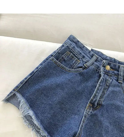 2025 New Summer Women High Wiast Raw Hem Denim Shorts Soild White Black Blue Korean Wide Leg Pants Mon Shorts  Jean Shorts