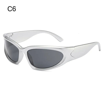 New Y2K Rimless Punk Sunglasses Goggle Women Men Luxury Brand Wrap Around Sun Glasses Five Star Eyewear Sports One Piece Shades