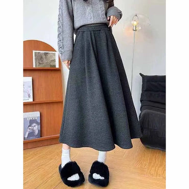 Smvp High Quality Knitted Long Skirt Women Autumn Winter Thick Warm A-Line Skirt Female Solid Casual Wild High Waist Skirts