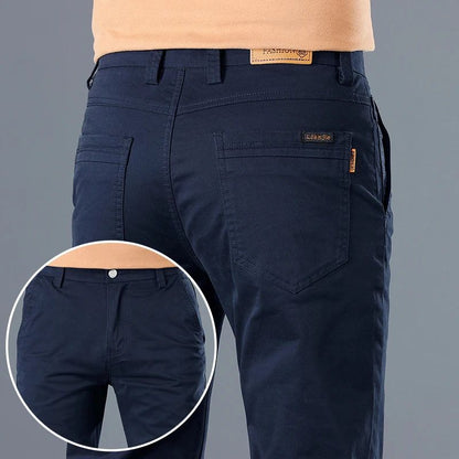 2024 Men's High Quality Pure Cotton Classic Solid Color Casual Pants Business Stretch Cotton Slim Straight Brand Trousers Male