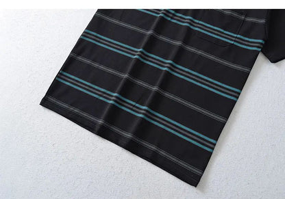 Men's Polo Shirt Button Up Polos Business Casual Lapel Short Sleeve T Shirt Summer Regular Fit Red Black Polo Stripe Shirts