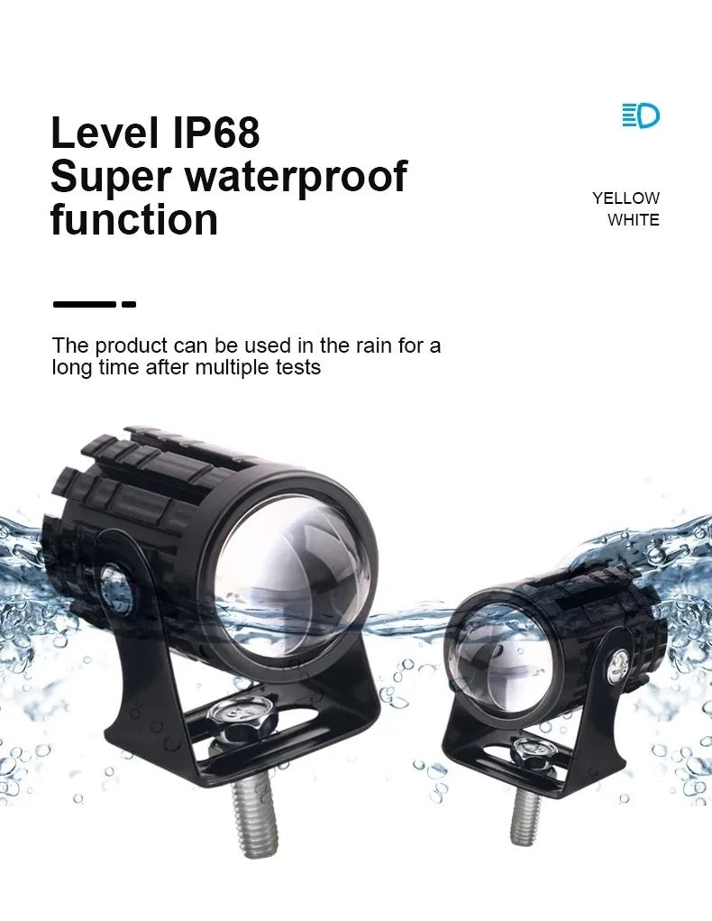 Farol de LED Universal para Motocicleta Lente Projetor Duas Cores ATV Scooter Luz de Condução Luz de Neblina Holofote Auxiliar