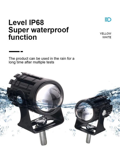 Farol de LED Universal para Motocicleta Lente Projetor Duas Cores ATV Scooter Luz de Condução Luz de Neblina Holofote Auxiliar