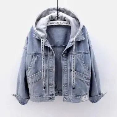 Women Denim Coat Hooded Single Breasted Button Jackets Hooded Patchwork Outerwear Cardigan Solid Pockets Streetwear Warm