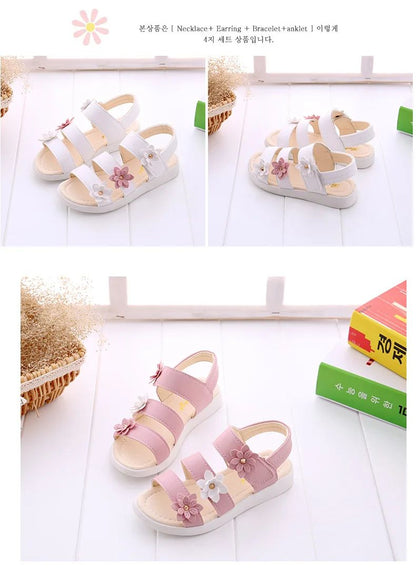 Girls Sandals Gladiator Flowers Sweet Soft Children Beach Shoes Kids Summer Floral Sandals Princess Fashion Cute High Quality