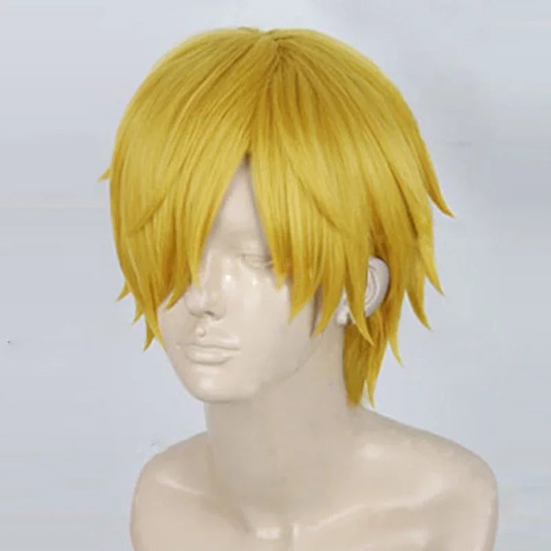 Anime One Piece Sanji Cosplay Wig Short Straight Golden Yellow Heat Resistant Synthetic Hair Wigs High Quality