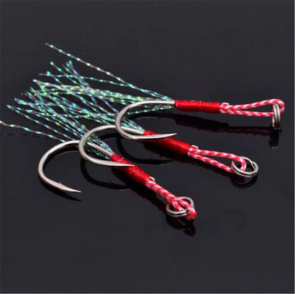 10/30/50Pcs Jigging Pesca Cast Jigs Anzol Auxiliar Farpa Anzol Simples com Rosca Pena Pesca Isca de Aço Carbono para Pesca
