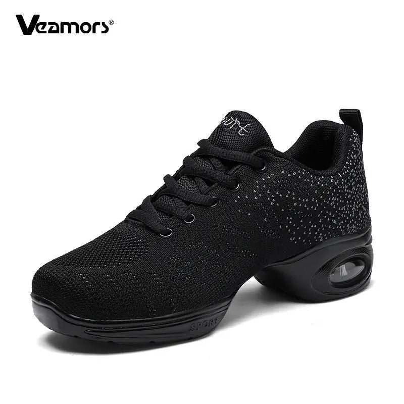 Ladies Modern Fashion Dance Shoes Breathable Mesh Jazz Dancing Shoes Ballroom Training Casual Sports Shoes Knitted Sneakers