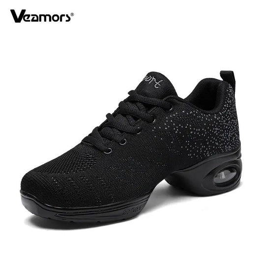 Ladies Modern Fashion Dance Shoes Breathable Mesh Jazz Dancing Shoes Ballroom Training Casual Sports Shoes Knitted Sneakers