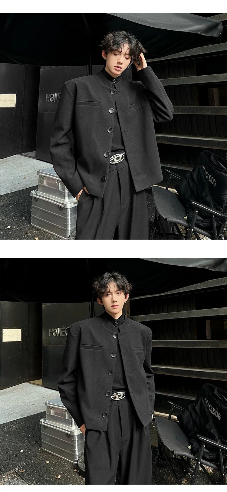 Wine Red Blazers Men Suit Jackets Casual Stand Collar Solid Color Male Short Coats Korean Trendy Men's Clothing Autumn New