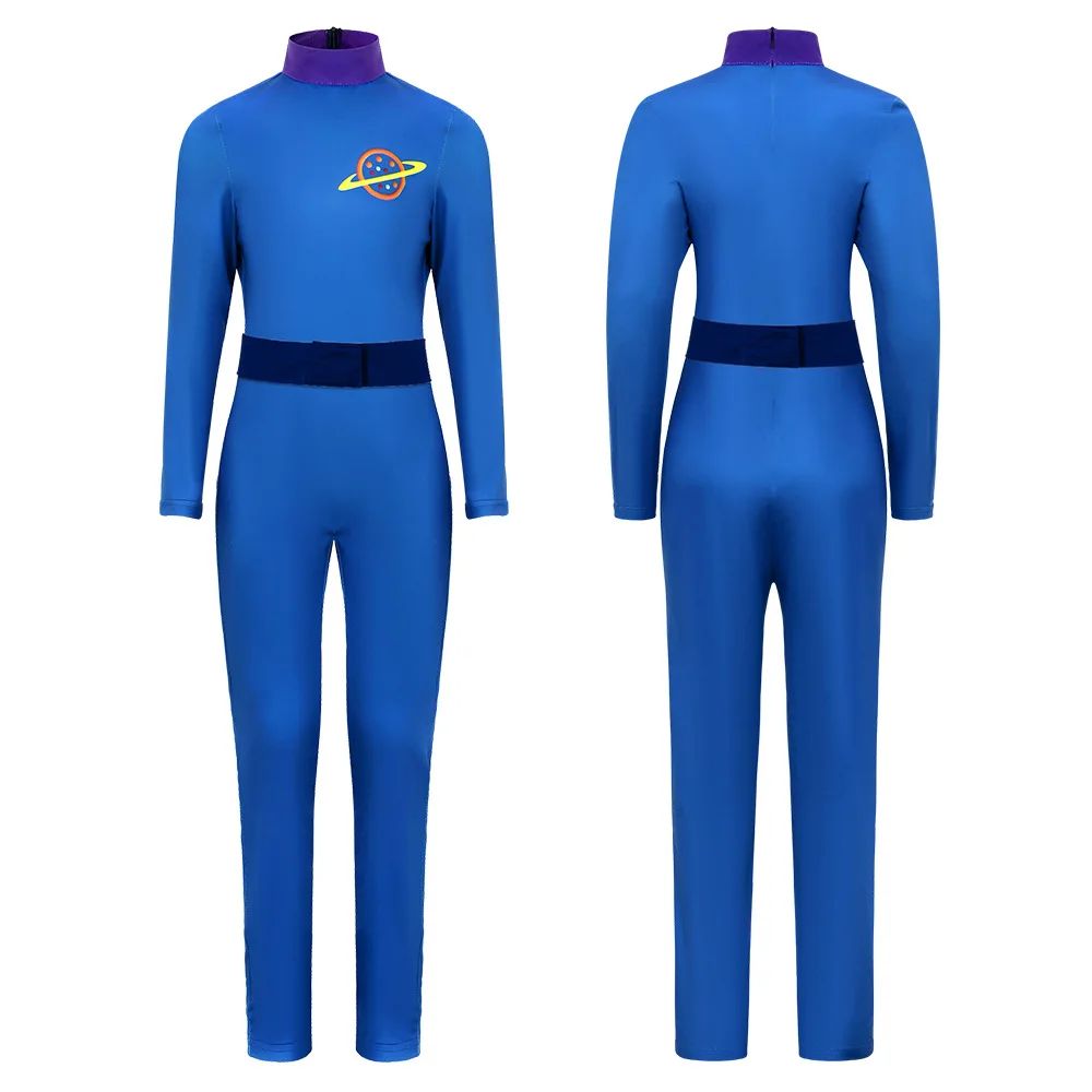 Anime Blue Three-Eyed Monster Cosplay Bodysuit with Planet Badges Halloween Stage Performance Outfit In Stock