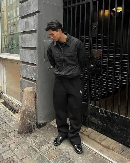 Calça Moletom Bordada Su Jogger Hip Hop Rosa Casual Cintura Elástica Masculina Americana Marinho Y2K Moeda Berlim Street Estilo Anos 2000