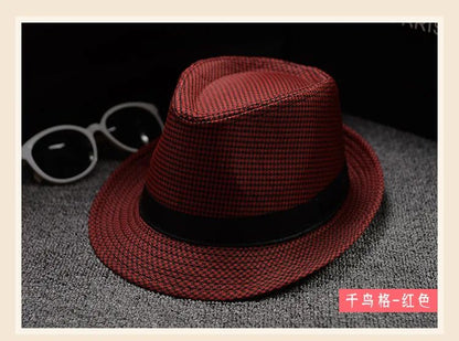 Fashionable Elegant Vintage Unisex Classic Summer Hat with Brim for Men and Women in Black, White, Red, Panama Top Jazz Beach Fe