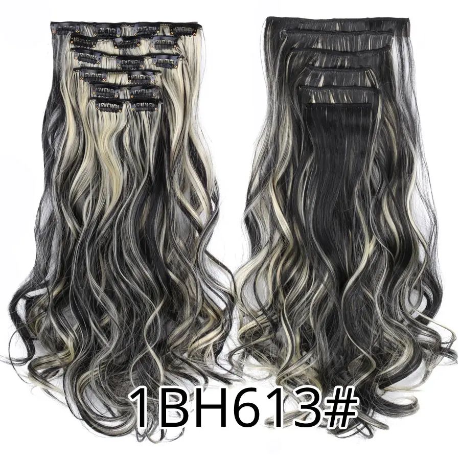 22 Polegadas Sintético Cabelo Liso Longo 16 Clipes 6 Peças/Conjunto Apliques de Cabelo Loiro Preto Resistente ao Calor Para Mulheres