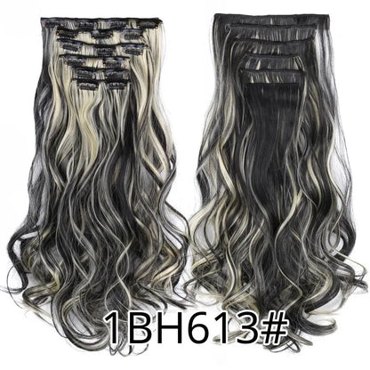 22 Polegadas Sintético Cabelo Liso Longo 16 Clipes 6 Peças/Conjunto Apliques de Cabelo Loiro Preto Resistente ao Calor Para Mulheres